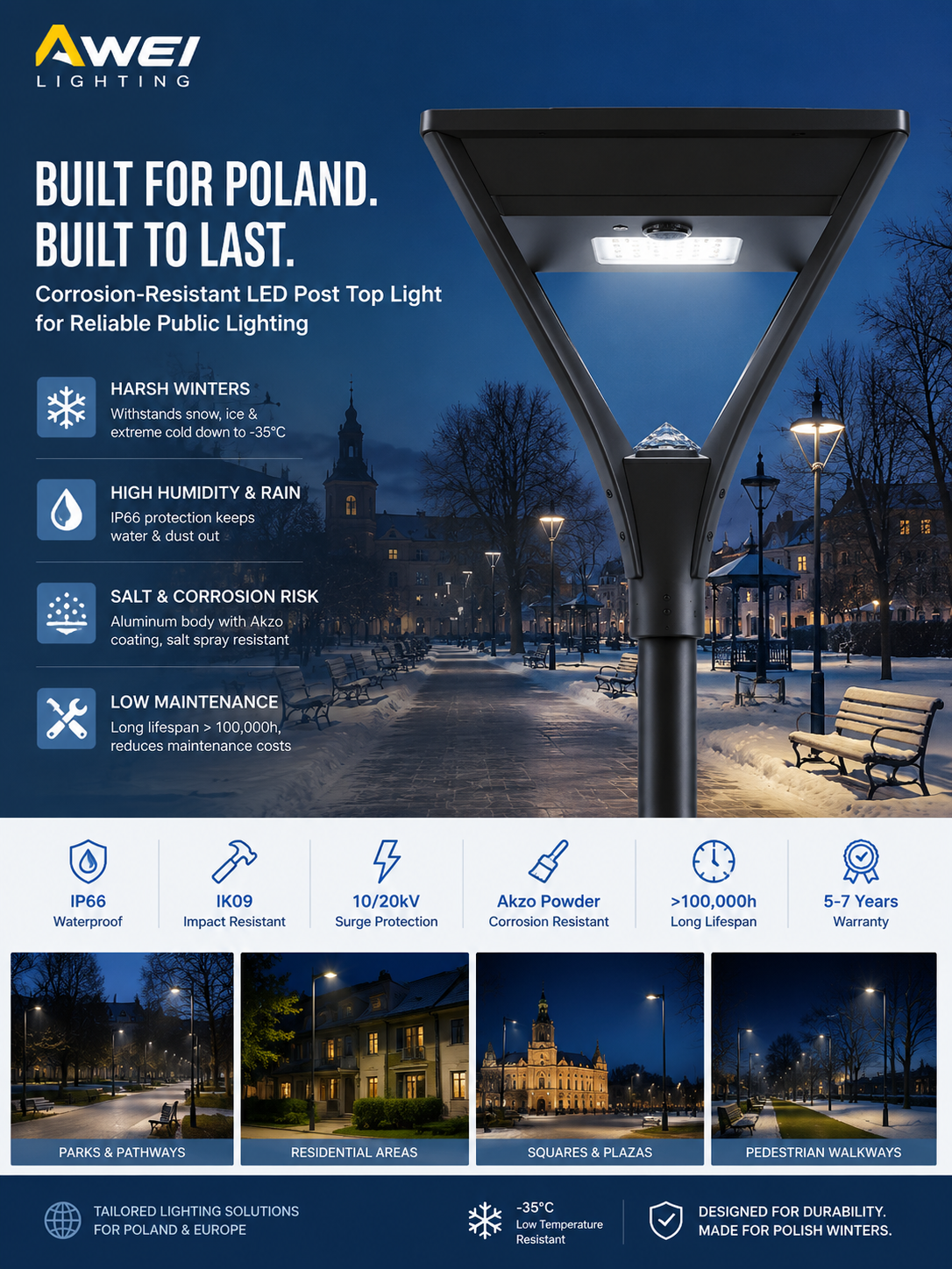 Latest company blogs about Corrosion-Resistant LED Post Top Lights Support Public Lighting Development During Poland's Urban Renewal